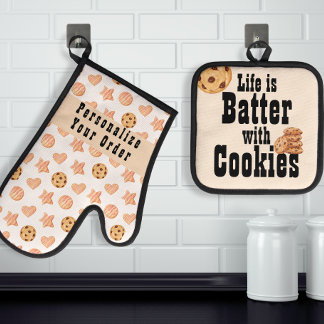 Das Leben ist mit Cookies Watercolor Choc. Chip Ofenhandschuh & Topflappen-Set