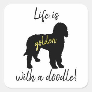 Das Leben ist mit ein Gekritzel-Aufklebern golden Quadratischer Aufkleber