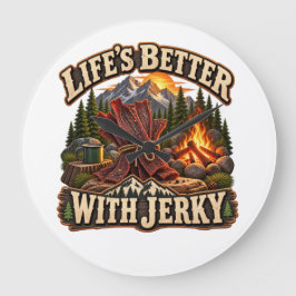 Das Leben ist mit Jerky besser - Rustikales Campin Große Wanduhr