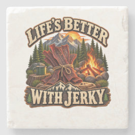 Das Leben ist mit Jerky besser - Rustikales Campin Steinuntersetzer