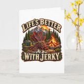 Das Leben ist mit Jerky besser: Rustikales Camping Karte (Gelbe Blume)