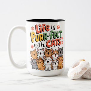 Das Leben ist Schnurr-ekt mit Katzen Grafik Zweifarbige Tasse