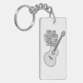 Das Leben ist schön mit meiner Gitarre. Schwarz-We Schlüsselanhänger (Vorderseite links)