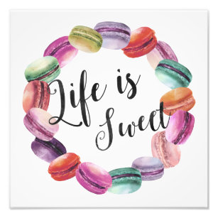 Das Leben ist süß   Aquarellfarbene Macarons Art P Fotodruck