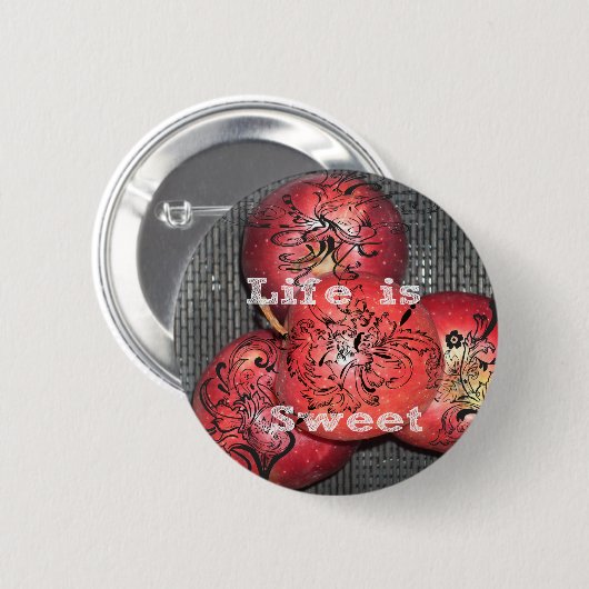 Das Leben ist süß: Design von Apple und Blumenmoti Button (Vorne & Hinten)