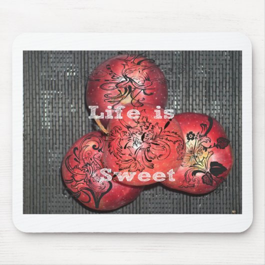 Das Leben ist süß: Design von Apple und Blumenmoti Mousepad (Vorne)