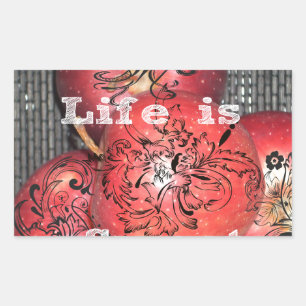 Das Leben ist süß: Design von Apple und Blumenmoti Rechteckiger Aufkleber