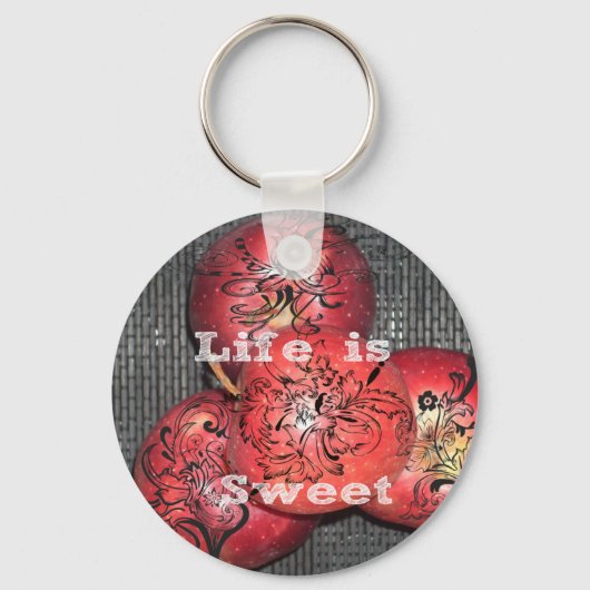 Das Leben ist süß: Design von Apple und Blumenmoti Schlüsselanhänger (Vorderseite)