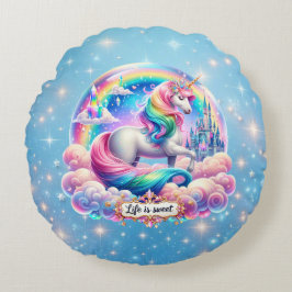 Das Leben ist süß Einhorn Regenbogen Schloss Kisse Rundes Kissen