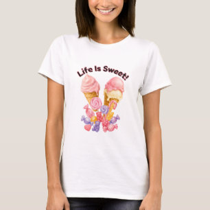 Das Leben ist süß, niedliches rosa Eiscreme- und D T-Shirt