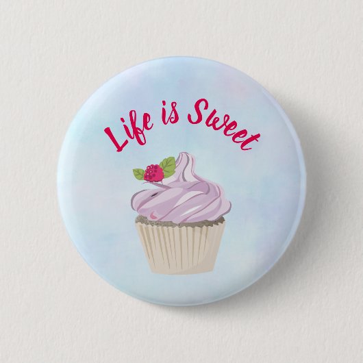 Das Leben ist süß rosa Cupcake Button (Vorderseite)