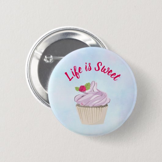 Das Leben ist süß rosa Cupcake Button (Vorne & Hinten)