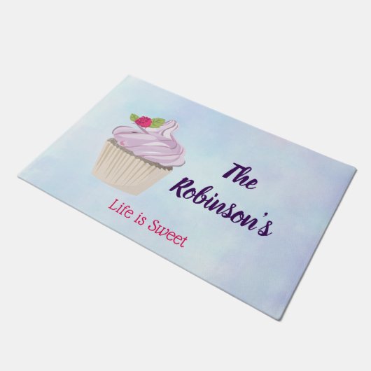 Das Leben ist süß rosa Cupcake Custom Fußmatte (Schrägansicht)