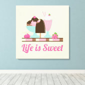 Das Leben ist süße Eiscreme-Leckereien Leinwanddruck (Insitu (Holzboden))