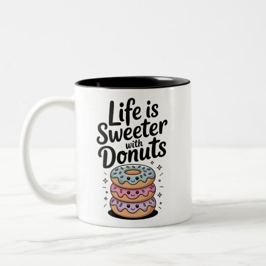 Das Leben ist süßer mit Donuts Zweifarbige Tasse (Links)