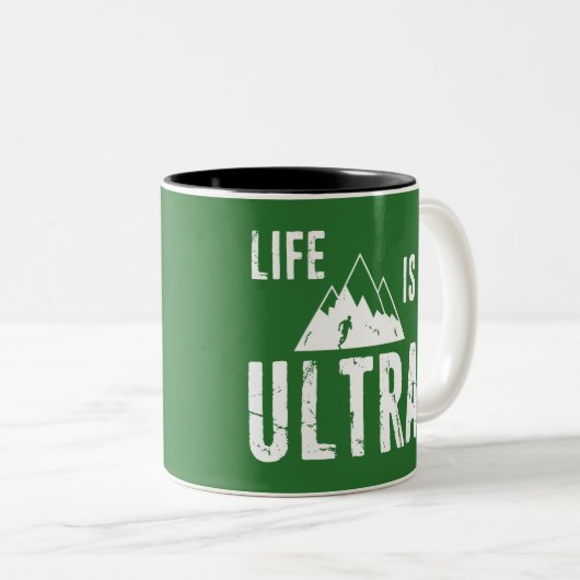 Das Leben ist ultra laufend Zweifarbige Tasse (VorderseiteRechts)