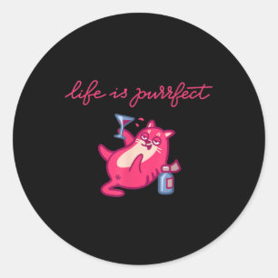 Das Leben ist wahr! Happy Betrunken Cat Party Wine Runder Aufkleber