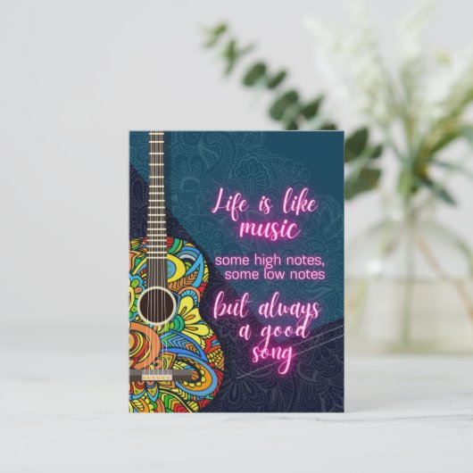 Das Leben ist wie Musik, immer ein gutes Lied Postkarte (Stehend Vorderseite)