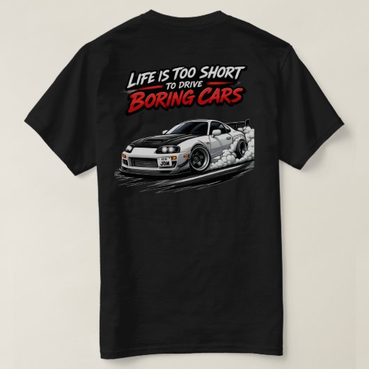 Das Leben ist zu kurz JDM schwarzes T-Shirt (Design Rückseite)