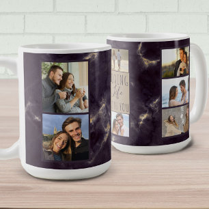 Das Leben mit Dir lieben - 7 Foto-Collage Dunkler Kaffeetasse