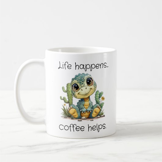 Das Leben passiert Kaffee hilft Funny Mug Dinosaur Kaffeetasse (Links)