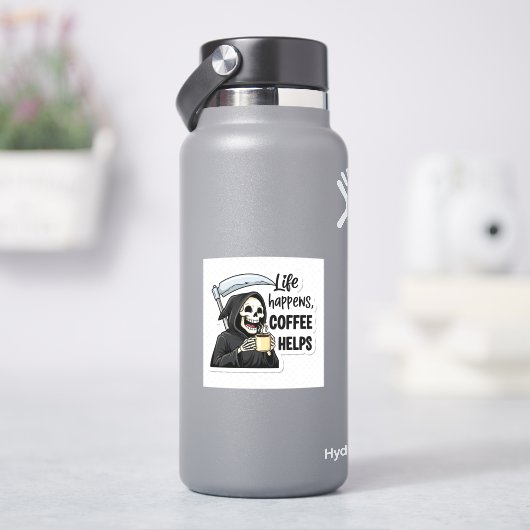 Das Leben passiert, Kaffee hilft Sensenmann Aufkleber (HydroFlask)