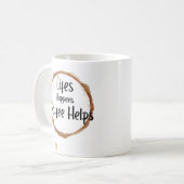 „Das Leben passiert, Kaffee hilft“ Tasse – Lustige (Vorderseite Links)