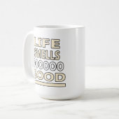 Das Leben riecht so gut Kaffeetasse (Vorderseite Links)