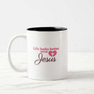 Das Leben sieht mit Jesus besser aus Zweifarbige Tasse