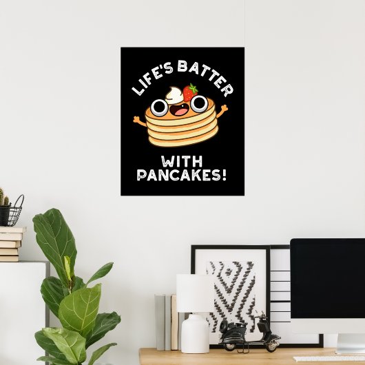 Das Leben spielt mit Pancakes Funny Food Pun Dark Poster (Heimbüro)