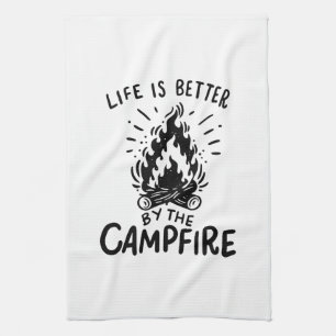 Das Leben wird besser durch das Lagerfeuer Geschirrtuch