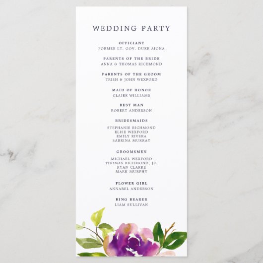 Das lebendige Programm zur Hochzeit von Bloom (Rückseite)