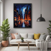 Das lebendige Stadtbild am Abend Städtische Kunst Poster