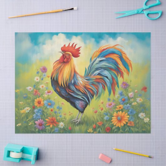 Das lebhafte Rooster im Blumengarten Seidenpapier (Basteln)