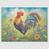 Das lebhafte Rooster im Blumengarten Seidenpapier (Vorderseite)