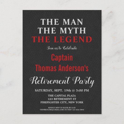 Das Legende-Party für Feuerwehrruhestand Einladungspostkarte (Vorderseite)