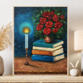 Das Lesen von Büchern zum Thema Kunst und Stillleb Poster