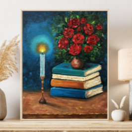 Das Lesen von Büchern zum Thema Kunst und Stillleb Poster