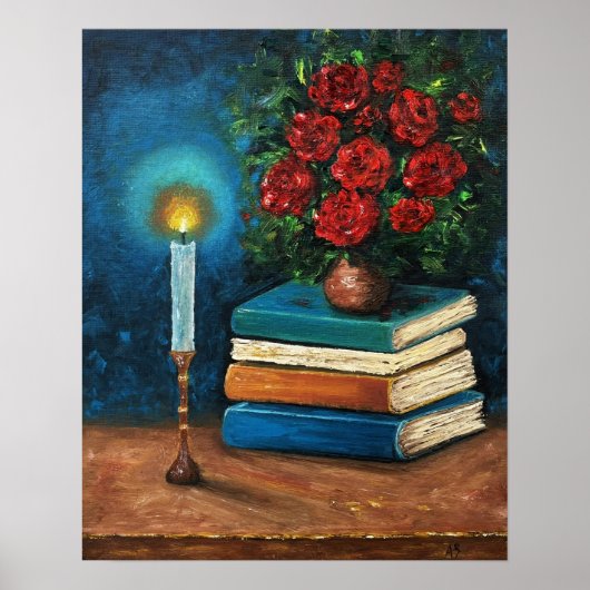 Das Lesen von Büchern zum Thema Kunst und Stillleb Poster (Vorne)
