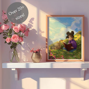 Das lesende Mädchen und der langweilige Katze Post Poster