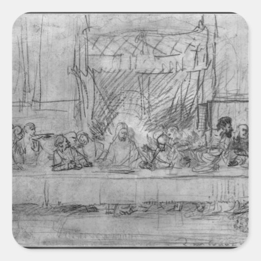 Das letzte Abendessen nach einem Fresko von Leonar Quadratischer Aufkleber (Vorderseite)