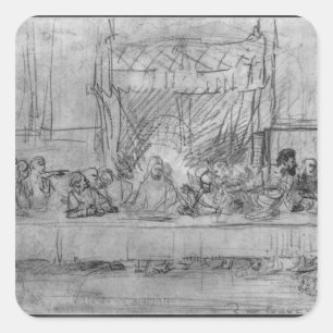 Das letzte Abendessen, nach Fresko durch LEONARDO Quadratischer Aufkleber