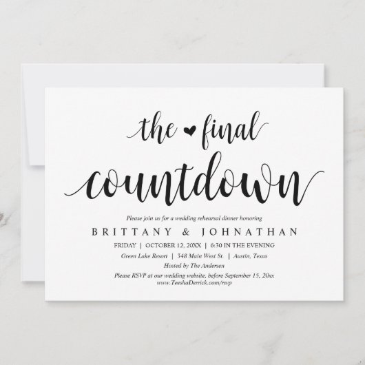 Das letzte Countdown-Party zum Hochzeitessen in de Einladung (Vorderseite)