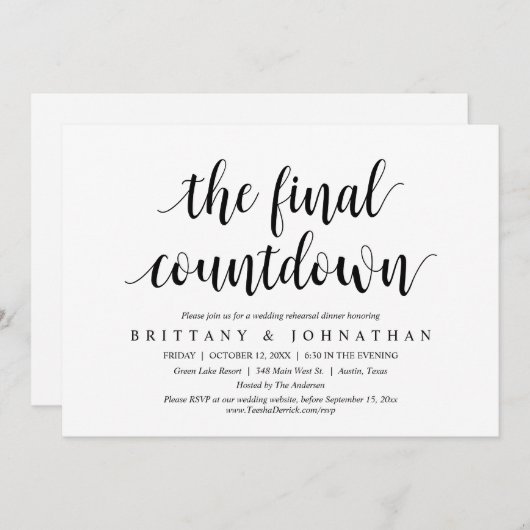 Das letzte Countdown-Party zum Hochzeitessen in de Einladung (Vorne/Hinten)