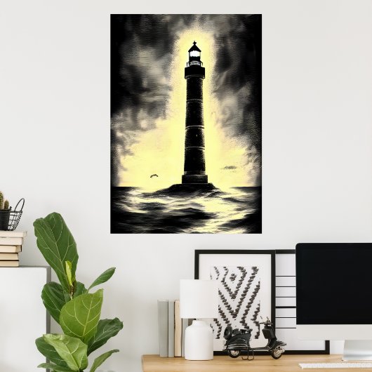 Das Leuchtturm am Meer | AI Art Poster (Heimbüro)