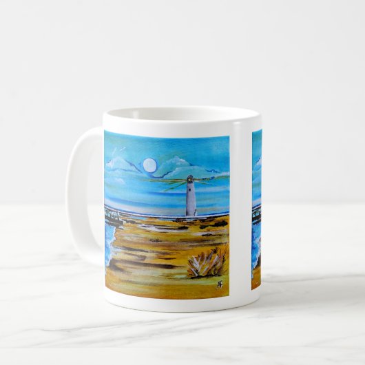 Das Leuchtturm am Strand Gemälde / Alfred Fox  Kaffeetasse (Vorderseite Links)