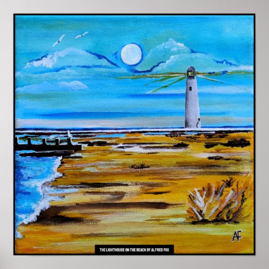 Das Leuchtturm am Strand Gemälde von Alfred Fox Poster (Vorne)