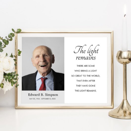 Das Licht bleibt das Beerdigungsgedicht mit Foto Poster