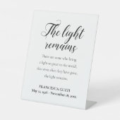 Das Licht bleibt der Handwriting-Gedenkdienst Sockelschild (Vorderseite)
