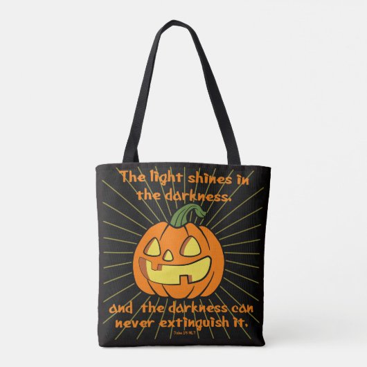 Das Licht strahlt in der Dunkelheit Jack-o-Laterne Tasche (Rückseite)
